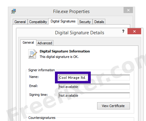 Screenshot of the Cool Mirage ltd. certificate